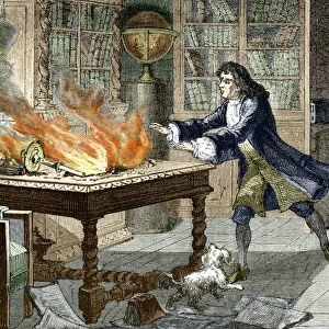 Newtons Opticks notes in flames, 1692