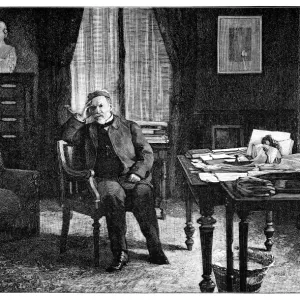 Print of Louis Pasteur in his study, 19th century Print of Louis Pasteur in his study, 19th century