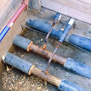 Pipes carrying solar-heated water
