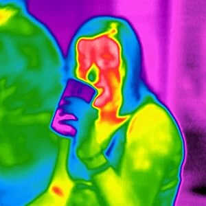 Woman drinking, thermogram