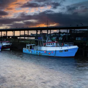 England, Tyne and Wear, North Shields. Dawn at the North Shields Fish Quay near the mouth of the River