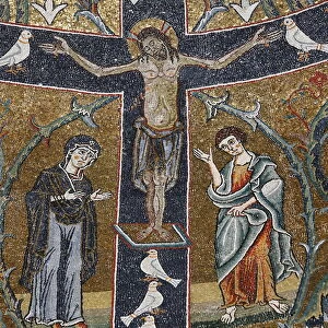 The 12th century fresco of Christs triumph on the cross in San Clemente basilica