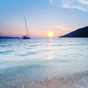 Adriatic Sea off Zlatni Rat Beach at sunset, Bol, Brac Island, Dalmatian Coast, Croatia, Europe