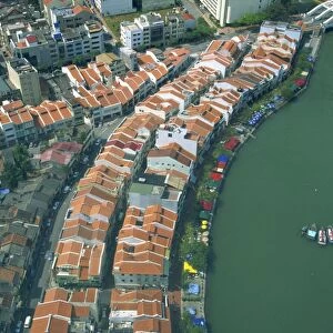 Aerial of buildings along the waterfront of the Boat