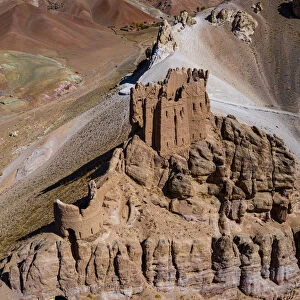 Aerial by drone of Gohargeen fort, Yakawlang province, Bamyan, Afghanistan, Asia