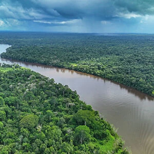 Aerial of the Suriname River at Pokigron, Suriname, South America