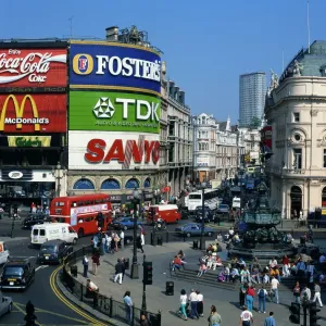 Aerial view over Piccadilly Circus Print featuring Eros Statue