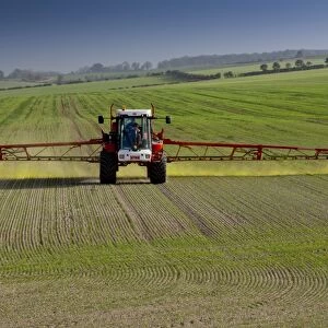 An agricultural machine spraying chemicals in Hertfordshire, England, United Kingdom, Europe