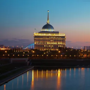 The Ak Orda, Presidential Palace of President Nursultan Nazarbayev at dawn, Astana, Kazakhstan, Central Asia, Asia