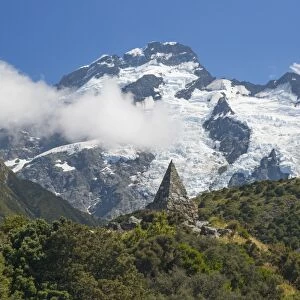 Alpine memorial dwarfed by Mount Sefton, Aoraki (Mount Cook National Park, UNESCO