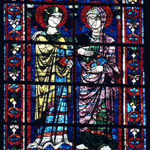 Two angels in stained glass in the central choir, dating from 12th century