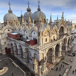 Basilica San Marco, elevated view from Torre dell Orologio, late afternoon sun in winter
