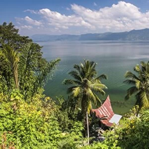 Batak Houses at Lake Toba (Danau Toba), the largest volcanic lake in the world, North Sumatra