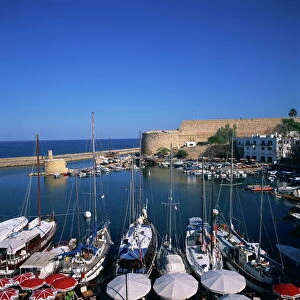 Boats in harbour and Kyrenia castle built by Lusignans between 1192 and 1211