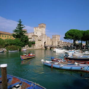 Boats at Sirmione on Lake Garda, Lombardy, Italy, Europe