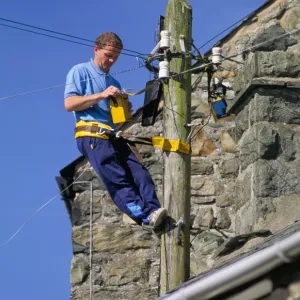 BT engineer testing lines, United Kingdom, Europe