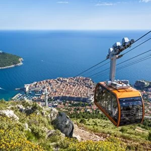 Cable car, Lokrum Island and Dubrovnik Old Town view, Dubrovnik, Dalmatian Coast