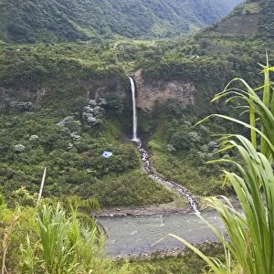 Cable car at the Rio Verde waterfall in the valley of the Pastaza River that flows from the Andes to the upper Amazon Basin, near Banos, Ambato Province, Central Highlands, Ecuador