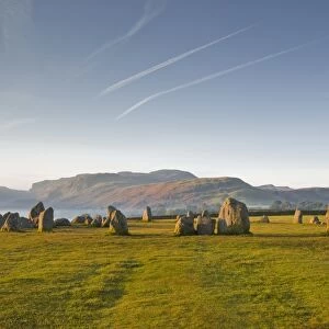Castlerigg stone circle at dawn in the Lake District National Park, Cumbria, England, United Kingdom, Europe