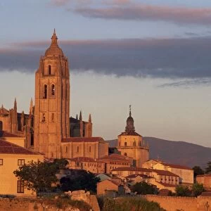 The Cathedral from the west at sunset at Segovia