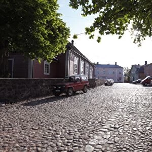 Cobblestone street, Old Town, Porvoo, Uusimaa, Finland, Scandinavia, Europe