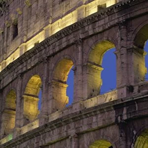 Detail of the Colosseum illuminated after dark