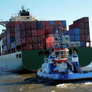 Container Ship Print: River Elbe, Hamburg, Germany Container Ship Print: River Elbe, Hamburg, Germany