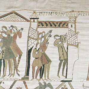 Crowds point to Halleys Comet, February 1066, Bayeux Tapestry, Normandy