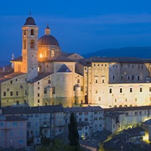 Ducal Palace at night, Urbino, Le Marche, Italy, Europe