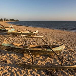 Dugout canoes used as fishing boats on Ifaty Beach at sunset, South West Madagascar