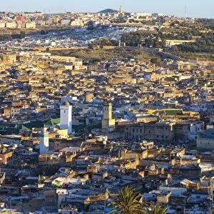 Elevated view across the Old Medina of Fes, UNESCO World Heritage Site, Fez, Morocco, North Africa, Africa