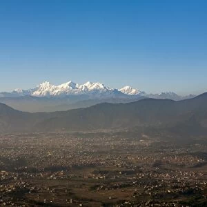 The entire Kathmandu Valley and city with a backdrop of the Himalayas, Nepal, Asia