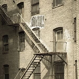 Fire escapes on an old building, Meatpacking Districrt, Manhattan, New York City, New York, United States of America, North America