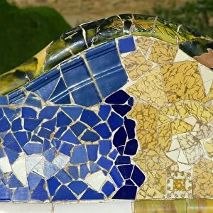 Gaudi mosaics, Guell Park, Barcelona, Catalonia, Spain, Europe