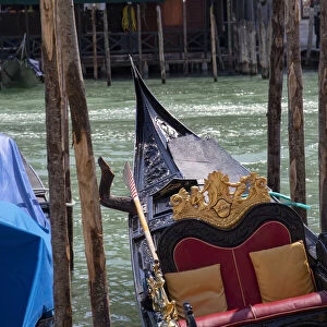 Gondola moored along a canal, Venice, UNESCO World Heritage Site, Veneto, Italy, Europe