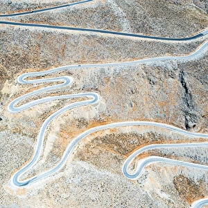 Hairpin bends of mountain road from above, aerial view, Crete island, Greek Islands, Greece, Europe