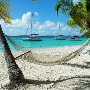 Hammock hanging on famous White Bay, Jost Van Dyke, British Virgin Islands, West Indies