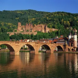 Heidelberg Castle, Alte Brucke and the River Neckar Print Heidelberg Castle, Alte Brucke and the River Neckar Print