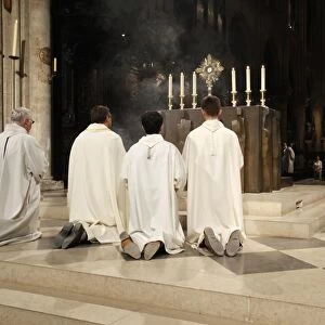 Holy sacrament adoration in Notre Dame de Paris cathedral, Paris, France, Europe