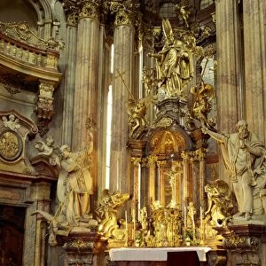 Interior and altar of St. Nicholas church in Prague, Czech Republic, Europe