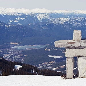 An Inuit Inukshuk stone statue, Whistler mountain resort, venue of the 2010 Winter Olympic Games