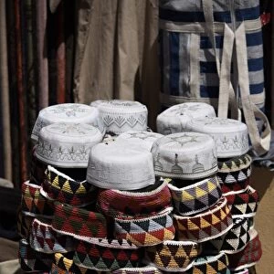 Islamic caps (Muslim hats) on sale at Aswan Souq, Aswan, Egypt, North Africa, Africa