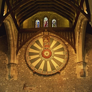 King Arthurs Round Table mounted on wall of Castle Hall, Winchester