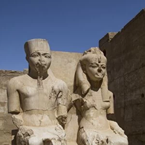 Only known statue of King Tutankhamun on left and wife Queen Ankesenamun, Luxor Temple