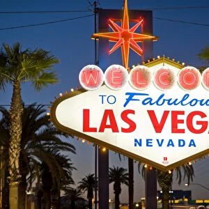 Las Vegas Sign at night, Nevada, United States of America, North America
