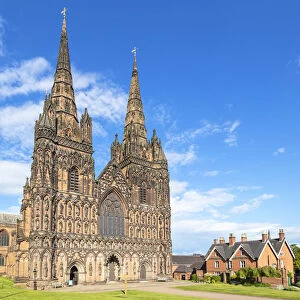Lichfield Cathedral west front with carvings of St