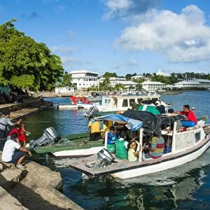 Little boats in the harbour of Neiafu, Vavau, Vavau Islands, Tonga, South Pacific, Pacific