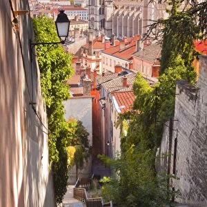 Looking down onto the rooftops of Vieux Lyon, Rhone, Rhone-Alpes, France, Europe