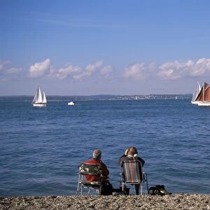 Looking out to sea over the Solent, Portsmouth, Hampshire, England, United Kingdom