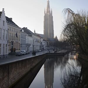 Looking south west along Dijver, towards The Church of Our Lady (Onze Lieve Vrouwekerk)